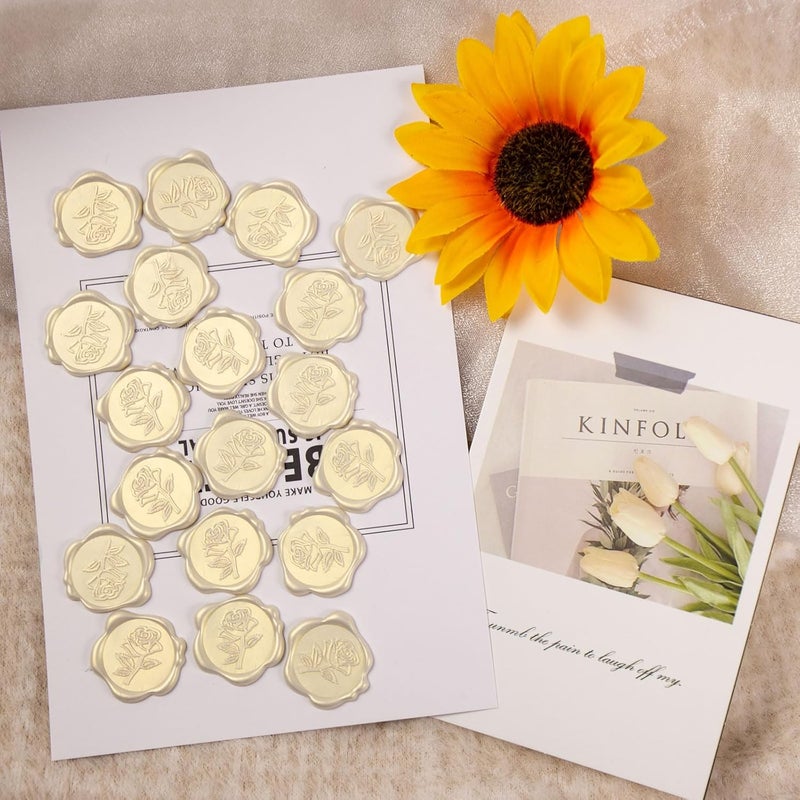 Pilloze 50 Pcs Ivory White Rose Style Wax Seal Stickers, Self Adhesive Wax Seal for Wedding Invitation, Easy Use Good Adhesion, Ivory White Rose Envelope Stickers Perfect for Invitation - Image 4